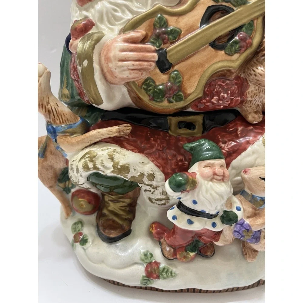 Vtg Fitz & Floyd Omnibus Forest Santa Guitar Cookie Jar Christmas Canister 1996